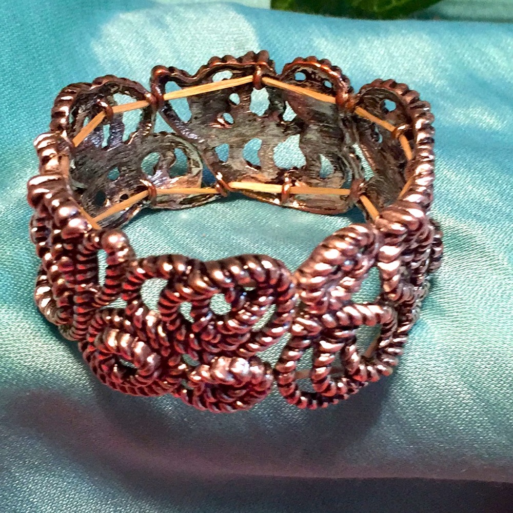 Vintage Metal Stretch Bracelet Rodeo Rope Design - Picture 2 of 3
